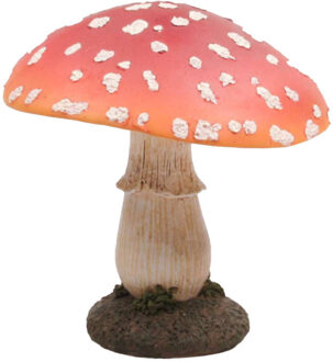 Decoratie huis/tuin beeldje paddenstoel - vliegenzwam - rood/wit - 17 x 21 cm