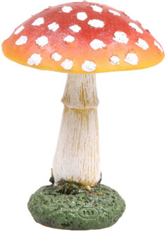 Decoratie huis/tuin beeldje paddenstoel - vliegenzwam - rood/wit - 9 x 13 cm