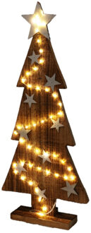Decoratie kerstboom - hout - met LED verlichting - H54 cm - 50 micro lampjes - warm wit