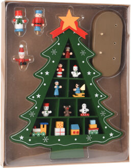 Decoratie kerstboompje - groen - met ornamenten - H30,5 cm - hout