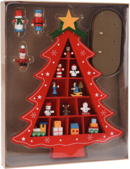 Decoratie kerstboompje - rood - met ornamenten - H30,5 cm - hout