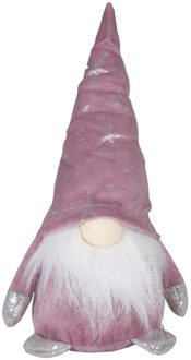 Decoratie kerstman gnome pop - 13 cm - roze - pluche - dwerg/kabouter