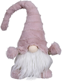 Decoratie kerstman gnome pop - 34 cm - lichtroze muts - pluche - dwerg/kabouter