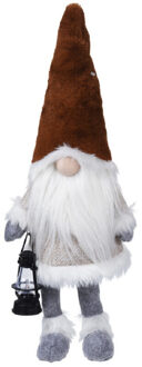 Decoratie kerstman gnome pop - met led verlichting 51 cm - bruin - pluche - dwerg/kabouter