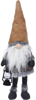 Decoratie kerstman gnome pop - met led verlichting 51 cm - lichtbruin - pluche - dwerg/kabouter