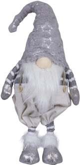 Decoratie kerstman gnome pop - staand - 40 cm - zilver - dwerg/kabouter