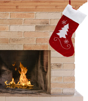 Decoratie kerstsok - kerstboom print - met verlichting - H41 cm Rood