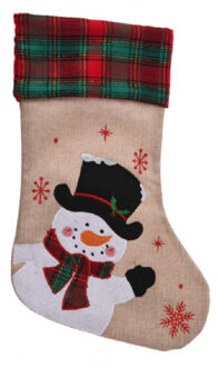 Decoratie kerstsok - met sneeuwpop - H42 cm - jute/polyester Bruin