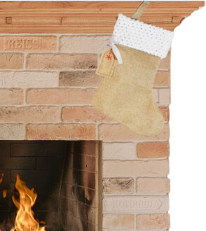 Decoratie kerstsok met witte rand en zilveren pailletten 45 cm