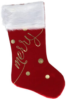 Decoratie kerstsok - rood/goud - H46 cm - polyester