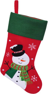 Decoratie kerstsok - rood - met sneeuwpop - H45 cm - polyester - Kerstsokken