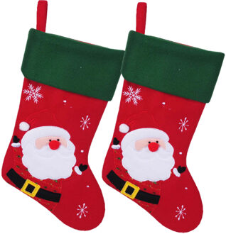 Decoratie kerstsokken- 2x - rood - met kerstman - H45 cm - polyester