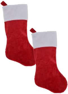 Decoratie kerstsokken - 2x st - rood - H43 cm - polyester - traditioneel - kerstsokken