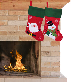 Decoratie kerstsokken - set 2x st - rood - kerstman en sneeuwpop- H45 cm