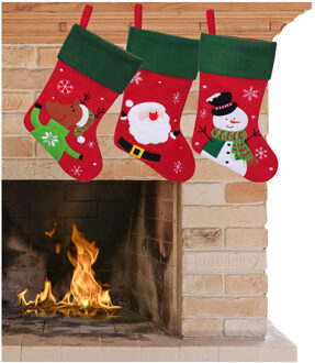 Decoratie kerstsokken - set 3x st - rood - kerstman,sneeuwpop, rendier - H45 cm