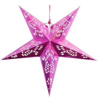 Decoratie kerstster lampion roze 60 cm - Kerststerren