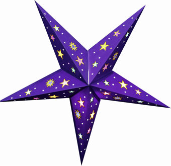 Decoratie kerstster - paars - 60 cm - papier - 5 punten - glitters