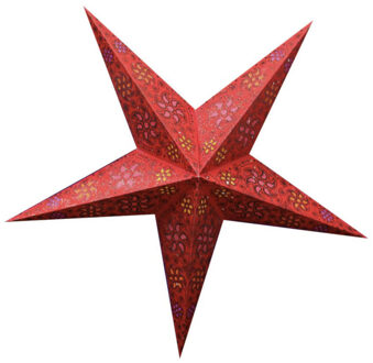 Decoratie kerstster - rood - 40 cm - papier - 5 punten - glitters