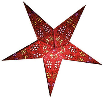 Decoratie kerstster - rood - 60 cm - papier - 5 punten - hangend - Kerststerren