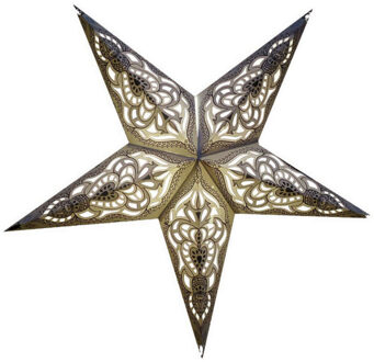 Decoratie kerstster - wit/zilver - 60 cm - papier - 5 punten - hangend - Kerststerren