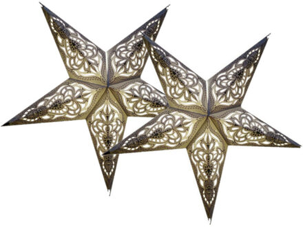 Decoratie kerststerren - 2x - wit/zilver - 60 cm - papier - hangend - Kerststerren