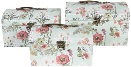 Decoratie koffer (set van 3) 26*18*16/24*16*14/22*14*12 cm Meerkleurig Karton Bloemen Rechthoek Opbergkoffer Opbergkoffer