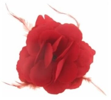 Decoratie of Hawaii/Spaanse haarbloem met veren - rood - 10 x 10 cm Donkerrood