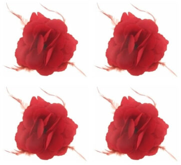 Decoratie of Hawaii/Spaanse haarbloem met veren - Set van 4x stuks - rood - 10 x 10 cm