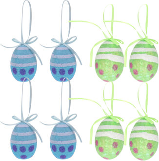 Decoratie paaseieren hangend - 12x stuks - groen/blauw - piepschuim - 6 cm