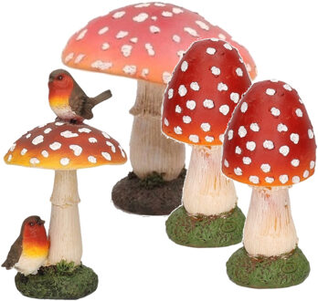 Decoratie Paddenstoelen Set - 4x - 13 cm, 15 cm en 16 cm - polyresin - herfst tuin decoratie