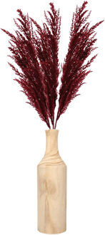 Decoratie pampasgras kunst pluimen in houten vaas - bordeaux rood - 100 cm - Kunsttakken