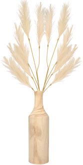 Decoratie pampasgras kunst pluimen in houten vaas - creme wit - 98 cm - Kunsttakken Crème