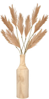 Decoratie pampasgras kunst pluimen in houten vaas - lichtbruin - 98 cm - Kunsttakken