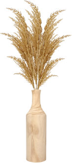 Decoratie pampasgras kunst pluimen in houten vaas - naturel - 100 cm - Kunsttakken Beige