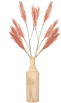 Decoratie pampasgras kunst pluimen in houten vaas - oudroze - 98 cm - Kunsttakken