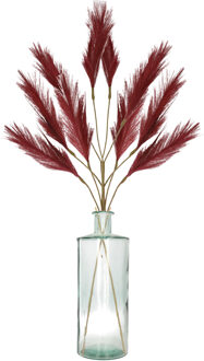 Decoratie pampasgras kunst pluimen in vaas gerecycled glas - bordeaux rood - 98 cm - Kunsttakken