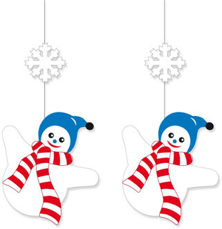Decoratie plafond hanger sneeuwpop - 2x stuks - winter thema - apres ski of kerst - 50 x 30 cm - ver