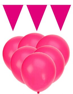 Decoratie roze 15 ballonnen met 2 vlaggenlijnen - Feestpakketten