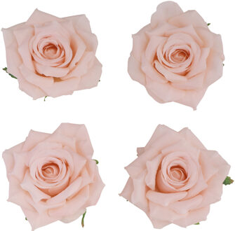 Decoratie rozen set - 4x - kunststof - perzik - 9,5cm - bruiloft