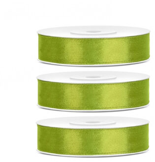 Decoratie satijn sierlint - 1x - lime groen - 12 mm x 25 meter - Cadeaulint satijnlint