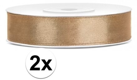 Decoratie satijn sierlint - 2x - goud - 12 mm x 25 meter - Cadeaulint satijnlint