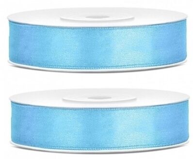 Decoratie satijn sierlint - 2x - lichtblauw - 12 mm x 25 meter - Cadeaulint satijnlint