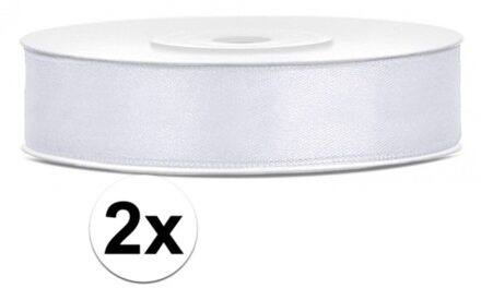Decoratie satijn sierlint - 2x - wit - 12 mm x 25 meter - Cadeaulint satijnlint