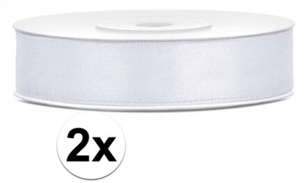 Decoratie satijn sierlint - 2x - wit - 12 mm x 25 meter - Cadeaulint satijnlint