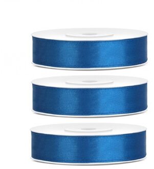 Decoratie satijn sierlint - 3x - blauw - 12 mm x 25 meter - Cadeaulint satijnlint
