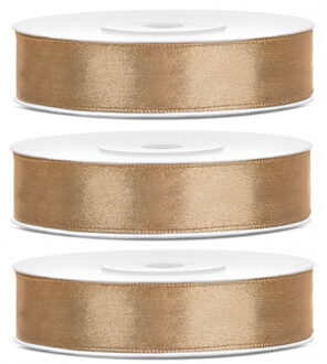 Decoratie satijn sierlint - 3x - goud - 12 mm x 25 meter - Cadeaulint satijnlint