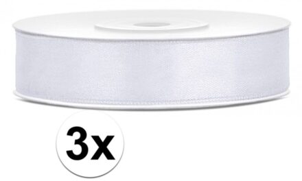 Decoratie satijn sierlint - 3x - wit - 12 mm x 25 meter - Cadeaulint satijnlint