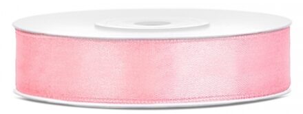 Decoratie satijn sierlint - lichtroze - 12 mm x 25 meter - Cadeaulint satijnlint