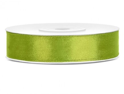 Decoratie satijn sierlint - lime groen - 12 mm x 25 meter - Cadeaulint satijnlint