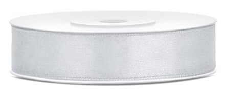 Decoratie satijn sierlint - zilver - 12 mm x 25 meter - Cadeaulint satijnlint